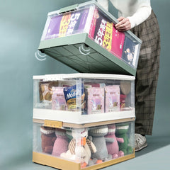 Foldable book storage box household plastic transparent storage box with wheels book finishing book box storage artifact