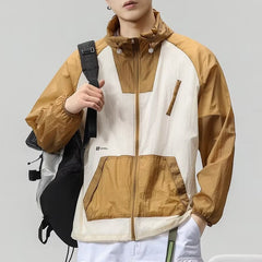 Hearujoy Spring Summer Sunscreen Clothing Thin And Light Hooded Jacket Men Patchwork Ice Silk Coat Outdoor Fishing Mountain Travel Top