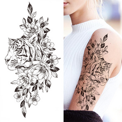 Black Sketch Floral Temporary Tattoo Female Girl Black Rose Skull Flower Tattoo Sticker Half Sleeve Tattoo