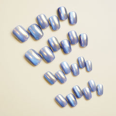 YICKYUE -  Phototherapy Aurora Cat's Eye Fake Nails Press On Glitter Decor Wearing Nail Art Short Square False Nails Finished Nail Tips