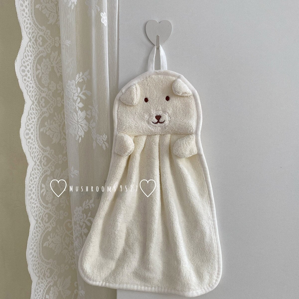 * Mushrooms 9527 *Cute Bear Hand Towel Can Be Hung Coral Velvet Absorbent Small Towel Wipe Face Bathroom Children Household