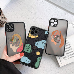 Art Retro Abstract Geometry Frosted Floral Shockproof Phone Case For iPhone 11 12 13 Pro Max Mini X XR XS 7 8 Plus SE 2022  Back