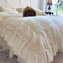 YICKYUE  -  Vintage French Style Princess Lace Ruffles Carved Velvet Bedding Set Duvet Cover Bed Sheet/Fitted Sheet/Bed Skirt Pillowcases