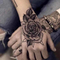 YICKYUE  -  Hand Back Finger Dark Waterproof Temporary Tattoo on Hand Black White Rose Cross Spider Web Fake Tattoo Mandala Tattoo Stickers