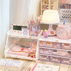 W&G Kawaii Desk Organizer Cat Paw Ins Desktop Storage Rack Double Cosmetic Display Rack Stationery Storage Rack Table Organizer