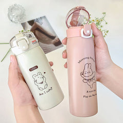 Yickyue Kids Thermos Water Cup Cute Cartoon Portable Stainless Steel Vacuum Flasks for Children Thermal Water Bottle Tumbler With Straw