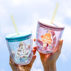 Summer Lovely Bobo Cup BPA Free Plastic Cups with Lids and Straw Children's Water Cup Tumbler Ice Cup Double-Layer Coffee Mug