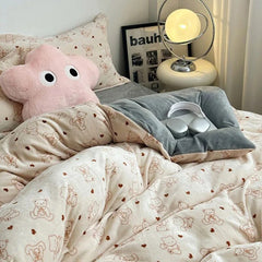 Yickyue Velvet Warm Bedding Set for Winter Big Eyes Flannel Fleece Duvet Cover Set with Sheets Single Double Quilt Cover Sets