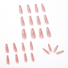 Artificial Nails With Glue Long Ballet Nude Snowflake French Wearing Manicure Finished Removable Fake Nail Nail Patch TN