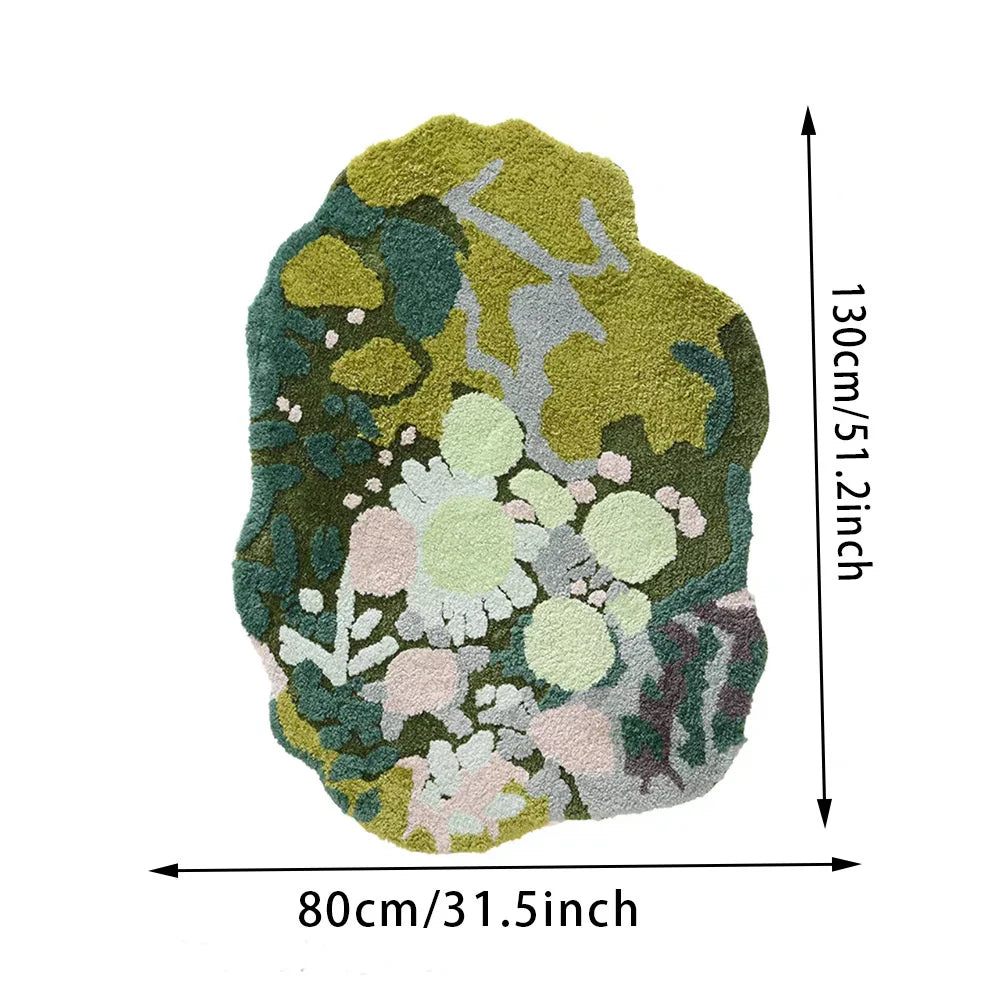 YICKYUE  -  Plush premium plush carpet for bedroom, green forest mat TPR irregular bedside mat for bedroom