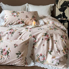 Yickyue Vintage French Romantic white lace Duvet Cover Set 100% Cotton Princess Bedding Set Flowers Quilt Cover Bed Sheet Pillowcases