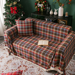 YICKYUE  -  Red Plaid Couch Cover Christmas Decoration Buffalo Check Sofa Blanket for Dogs Cat Furniture Decoration Protector Cushion Covers