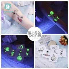 Universe Space Tattoo Temporary Children's Waterproof Arm Leg Body Art Luminous Disposable Astronaut Flash Fake Tattoo