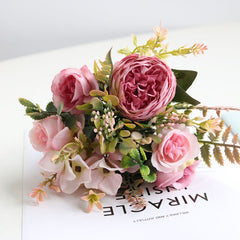 Silk Artificial Rose Flowers Cheap Autumn Decoration White Wedding Home Christmas Fall Fake Flower Bouquet Craft Wreath Supplies