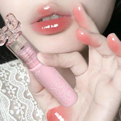 YICKYUE  -  Cute Pink Bow Lip Gloss Mirror Water Lip Glaze Transparent Glass Lip Oil Waterproof Liquid Lipstick Nude Pink Clear Tint Makeup