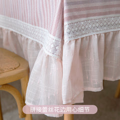 YICKYUE  -  Sweet Yarn Pink Tablecloth with Lace for Table, Home Party Desk Cover, Dining Table Decoration Accessories, High Quality