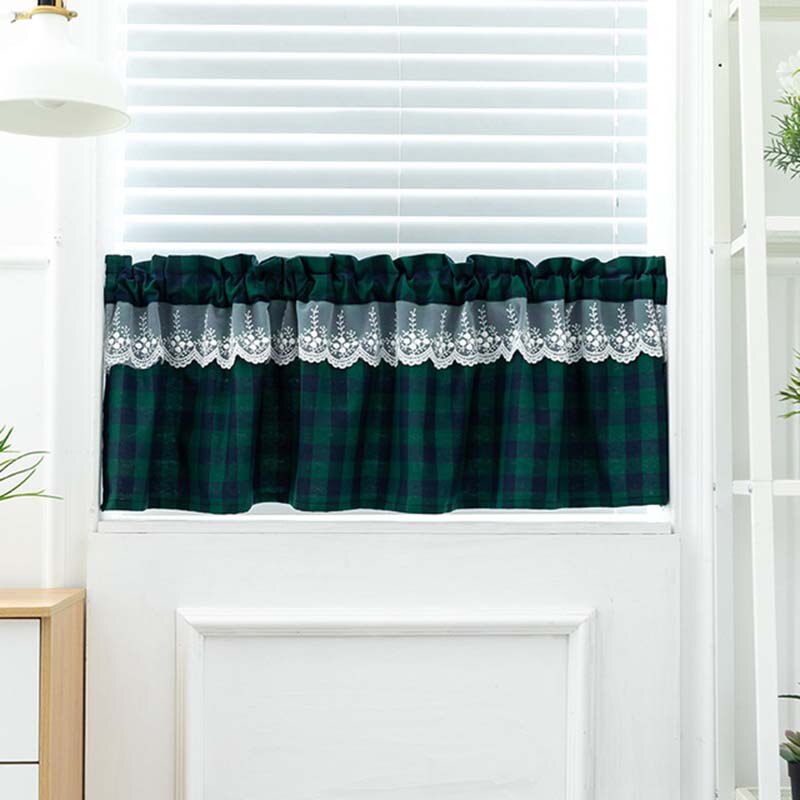 Yaapeet Lace Buffalo Check Plaid Curtain Farmhouse Window Valance for Living Bedroom Kitchen Rod Pocket Christmas Decoration