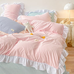 Cute bedding set 4pcs princess bedroom decoration kawaii pink fitted bed sheet/sheet pillowcase quilt cover twin full queen size