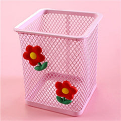 1pc Pink Metal Pen Holder Office Organizer Cosmetic Square Pencil Pen Stand Holders Stationery Container Office School Supplies