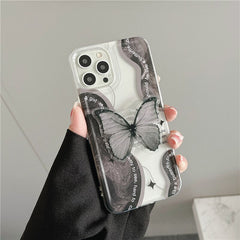 INS cool cute 3D black dream butterfly handle holder clear soft phone case for iphone  13 Pro Max 12 11 7 8 plus X bracket Cover