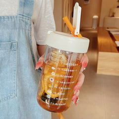 Yickyue 280/550/750ml Cute Glass Water Bottle With Tea Infuser Filter Straw Kawaii Portable Juice Cold Drinks School Drinking Bottle Cup