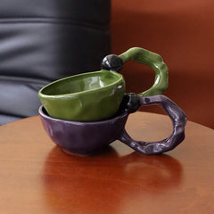 YICKYUE-  Hand-Hold Irregular Ceramic Yogurt Bowl and Coffee Cup Korean Breakfast Cup Milk Tea Cup