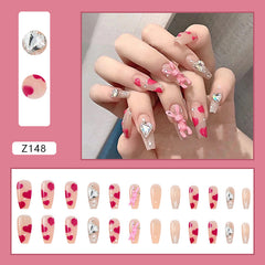 YICKYUE  -  24pcs Kawaii Press on Nails  Long Ballet False Nails with Design Rabbit Natural  Artificial Fake Nail Art Tip with Glue