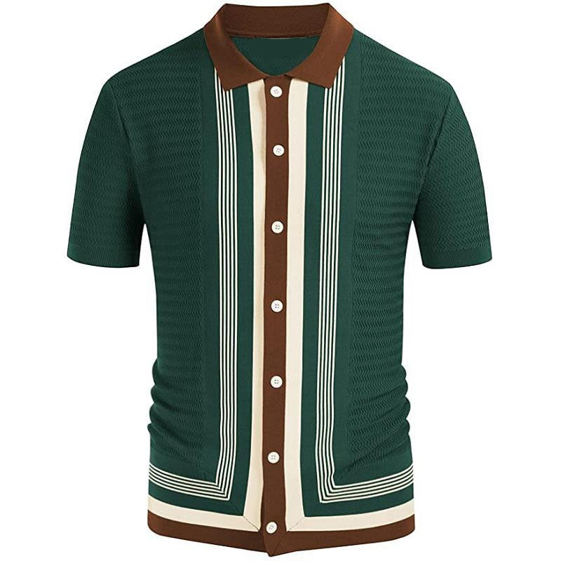 Hearujoy Summer Striped Sweater Men Newest Knit Poloshirt Business Casual Cardigan Tees Streetwear Tshirt Top Ice Silk Fabric Polo Blouse