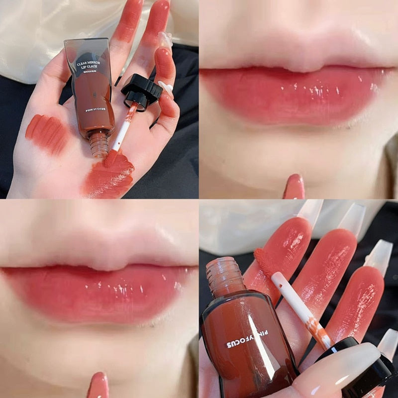 Yickyue Mirror Lip Glaze Pigment Transparent Ice Cube Matte Lipstick Non-Stick Cup Long-lasting Makeup Waterproof 12color Sexy Lip Gloss
