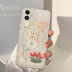 Soft silicone rabbit cute flower cartoon phone case for iphone 11 12 mini pro max 7 8 plus x xr xs max clear cover capa shell