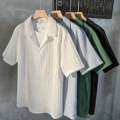 Hearujoy Korea Style Ice Silk Polo Shirt Mens Loose Solid Color Short Sleeve Lapel V-neck Quick Dry Tee Top Summer Casual Tshirts For Men