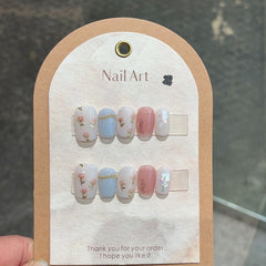 YICKYUE  -  10Pcs Handmade Press on Nails Cute Short Watercolor Fake Nails INS Irregular Design Ballet False Nails Full Cover Art Nail Tips