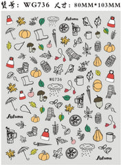 Flowers Leaves Line Autumn Winter Fall Nail Stickers Leaf Design Transfer Sliders Press on Nail Art Sticker Decals Manicures