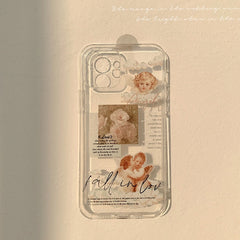 Retro rose angel cute transparent clear tpu phone case for iphone xr xs max x 8 7 plus 11 12 mini 13 pro max soft silicone cover
