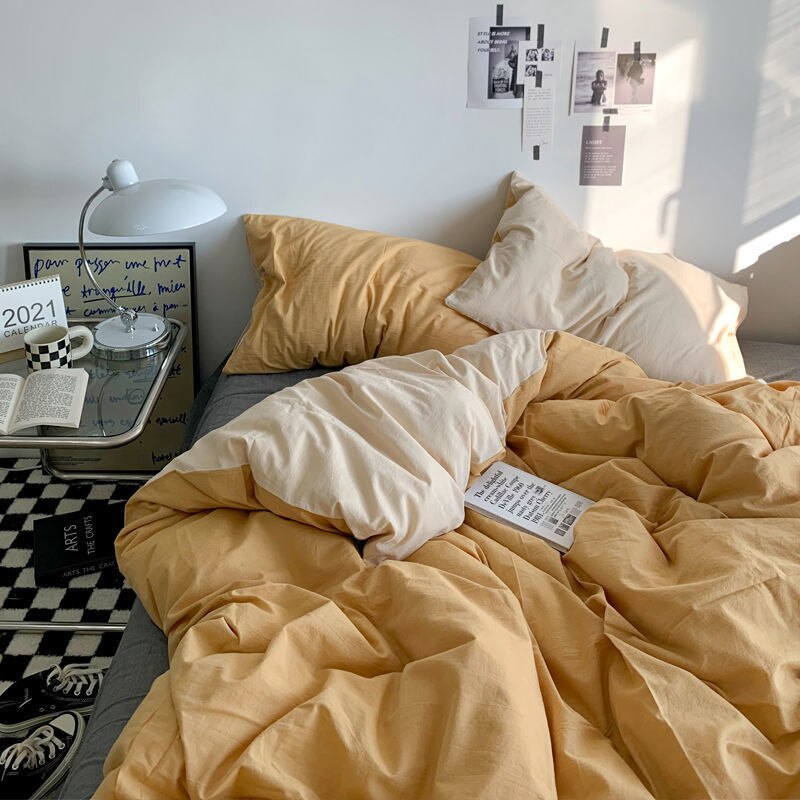 New small fresh double spell light blue cheese bed sheet four-piece set girl heart sunshine dormitory single three-piece set