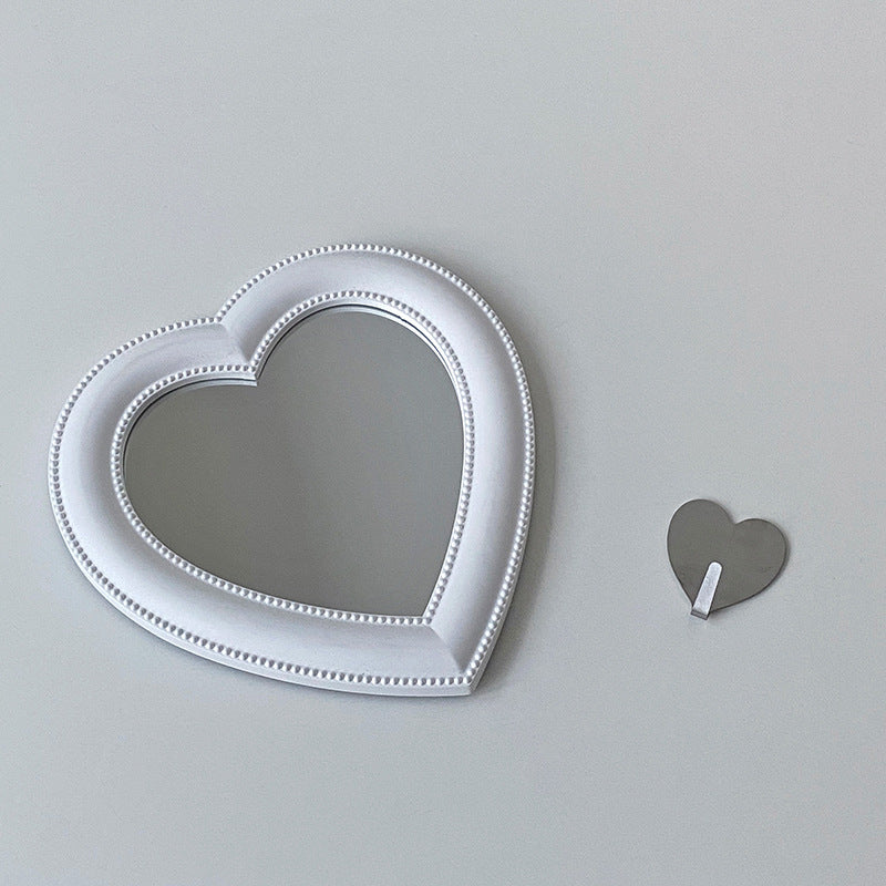 Yickyue Korean Heart Shape Mirror Ins Style Wall Mounted Desktop Dual Purpose Small Makeup Mirror Decoration Portable Creativity Gift