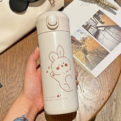 460ml Cartoon Stainless Steel Vacuum Flask With Straw Portable Cute Thermos Mug Travel Thermal Water Bottle Tumbler Thermocup