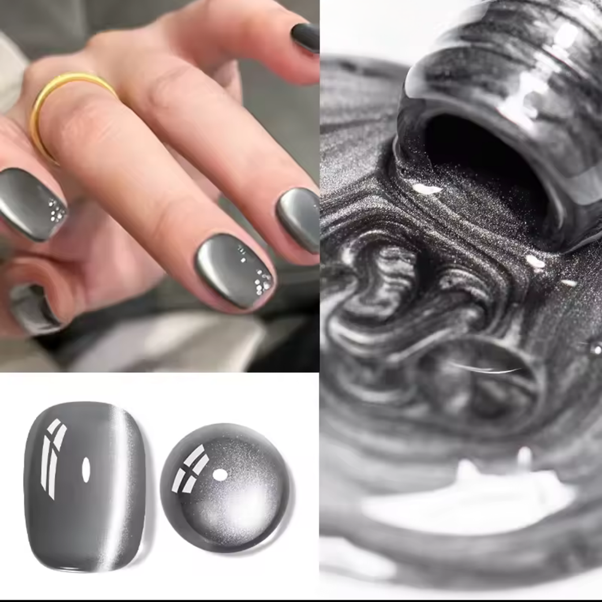 YICKYUE  -  12ML 1PCS Grey Black Glass Bead Cat Eye Gel Nail Polish Whitening Autumn Nails Black Nails Nail Supplies UV Light Nails