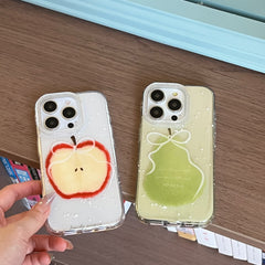 YICKYUE  -  Ins Sparkling Transparent Bow Apple Pear Phone Case for iPhone 16 15 14 13 Pro Max Back Cover Fund