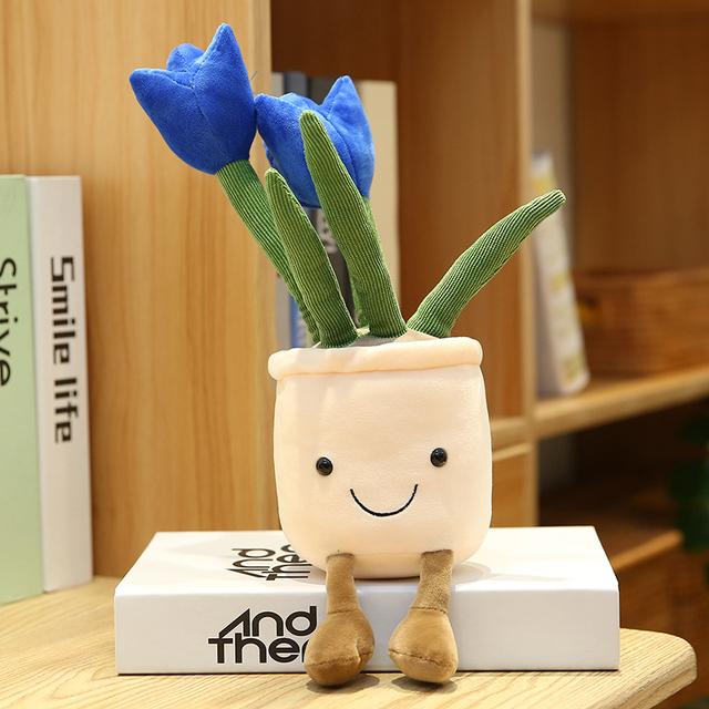 Artificial Tulip Succulent Plants Plush Stuffed Decorations 35cm Vrious Potted Flower Cactus Bookshelf Home Living Room Decor