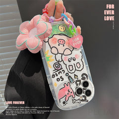 Yickyue Flower Pendant Air Bag Shockproof Phone Case For apple iPhone 14 Plus 11 12 13 Pro Max Soft Cover Cute Cartoon Pig Capa Keychain