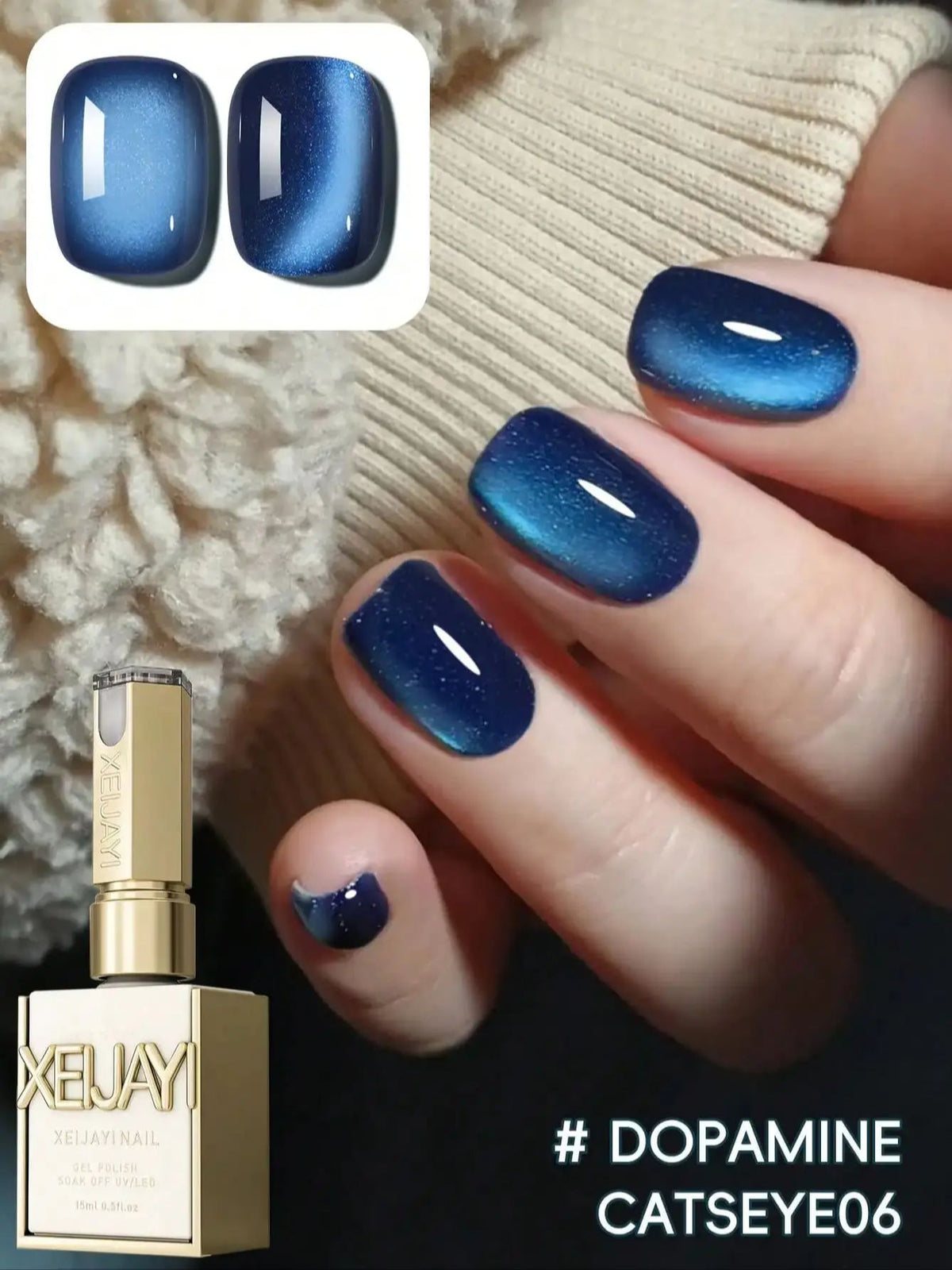 YICKYUE  -  1PC Blue cat Eye gel nail polish, UV LED curing, long-acting fast drying nail art gel