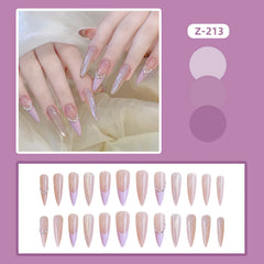 YICKYUE  -  24pcs Long Almond Press on Nails Red Rose Crystal Decor False Nails Wearable Sweet Girl Korean Style Fake Nails for Women Lady