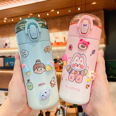 Yickyue New Creative Gradient Stainless Steel Thermos Bottle Cute Kids Straw Water Cup Thermal Insulated School Children Drinking Bottle