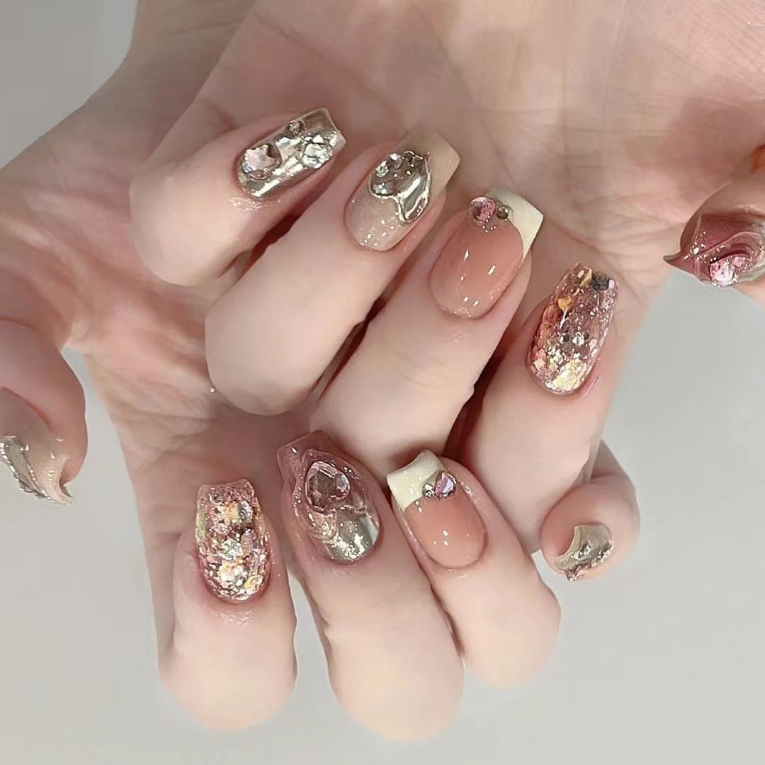 Heart Diamonds Handmade Press On Nails