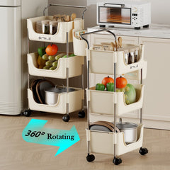 YICKYUE  -  3-Tier Rolling Utility Cart with Plastic Art Cart Organizer Storage with Wheels Easy Assembly for Kitchen Mobile Shelving Unit
