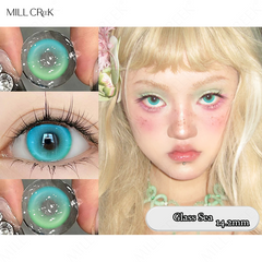 YICKYUE   -  Mill Creek 2pcs New Fashion Pink Colored Contacts Lenses for Eyes Cosmetic Blue Contact Lenses with Diopters 0~-8.00 Degree Lens