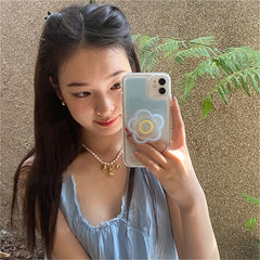 Korea cute clear flower Bracket Gradient blue soft Case for iPhone 13 12 11 Pro Max XS Max X XR lovely Glitter Shell Stand Cover