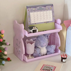 YICKYUE  -  Plastic Foldable Multifunction Double-deck Desktop Storage Shelf Rest Room Toiletries and Cosmetics Storage and Finishing Rack