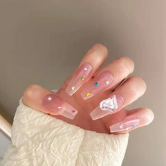 24pcs Artificial Nails Butterfly Rhinestones Full Cover Nail Tips Shiny Diy Nail Decorations Press On Nail Tips False Nail Patch